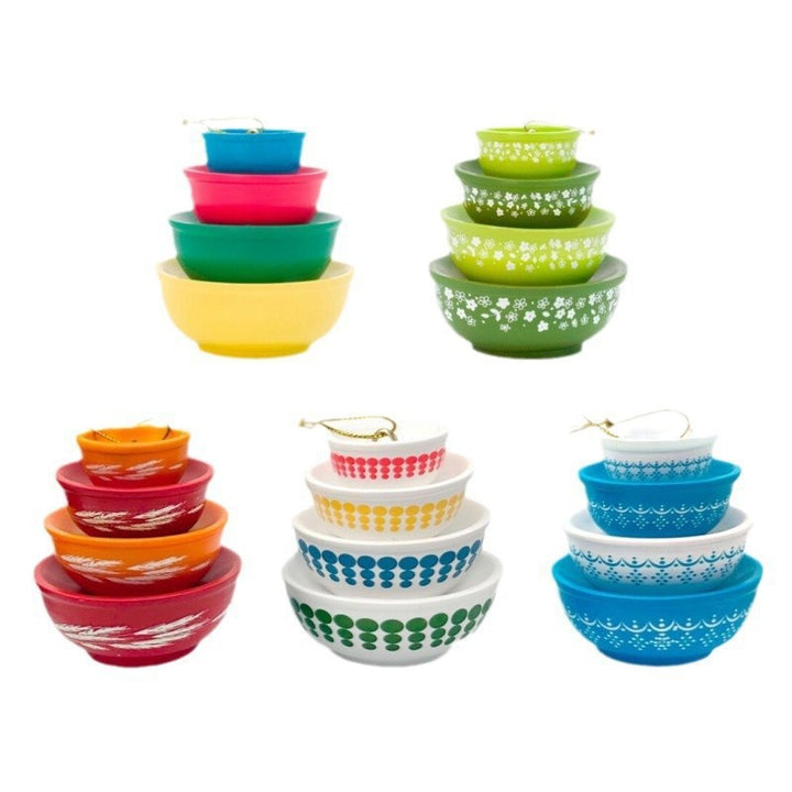 Stackable Ceramic Nesting Bowl Set With Folk Bird Motif And Glossy Glazed Finish