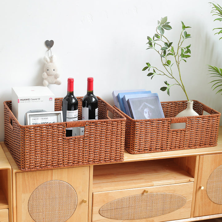 Large Woven Storage Bin with Ergonomic Cutout Handles Bowlift