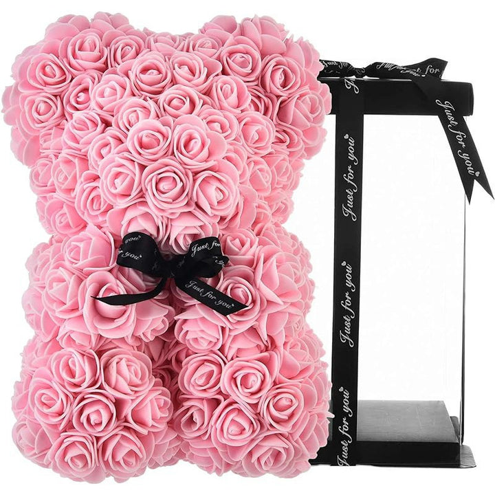 Handcrafted Foam Rose Teddy Bear Gift Sculpture With Satin Ribbon