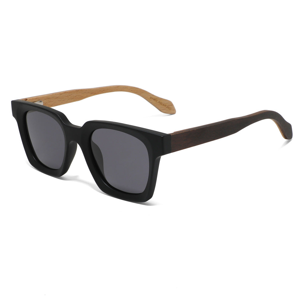 Rimless oversized cat eye polarized sunglasses with wood-effect temples Bowlift