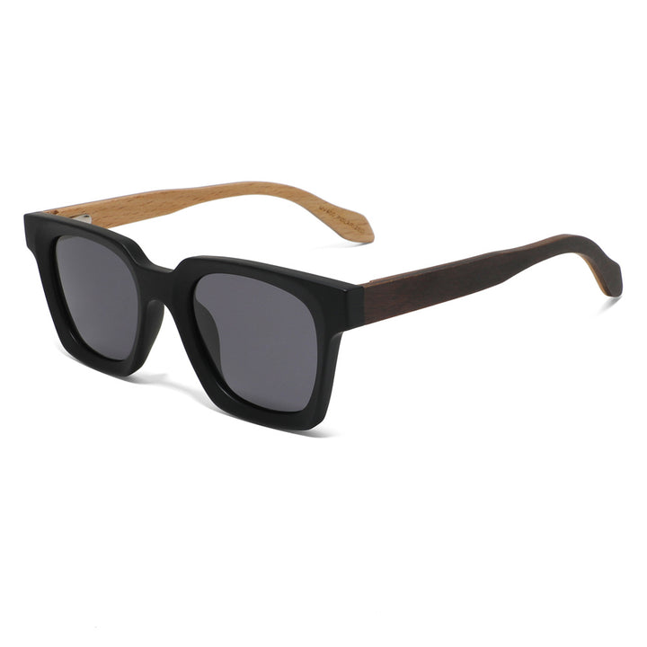 Rimless oversized cat eye polarized sunglasses with wood-effect temples Bowlift