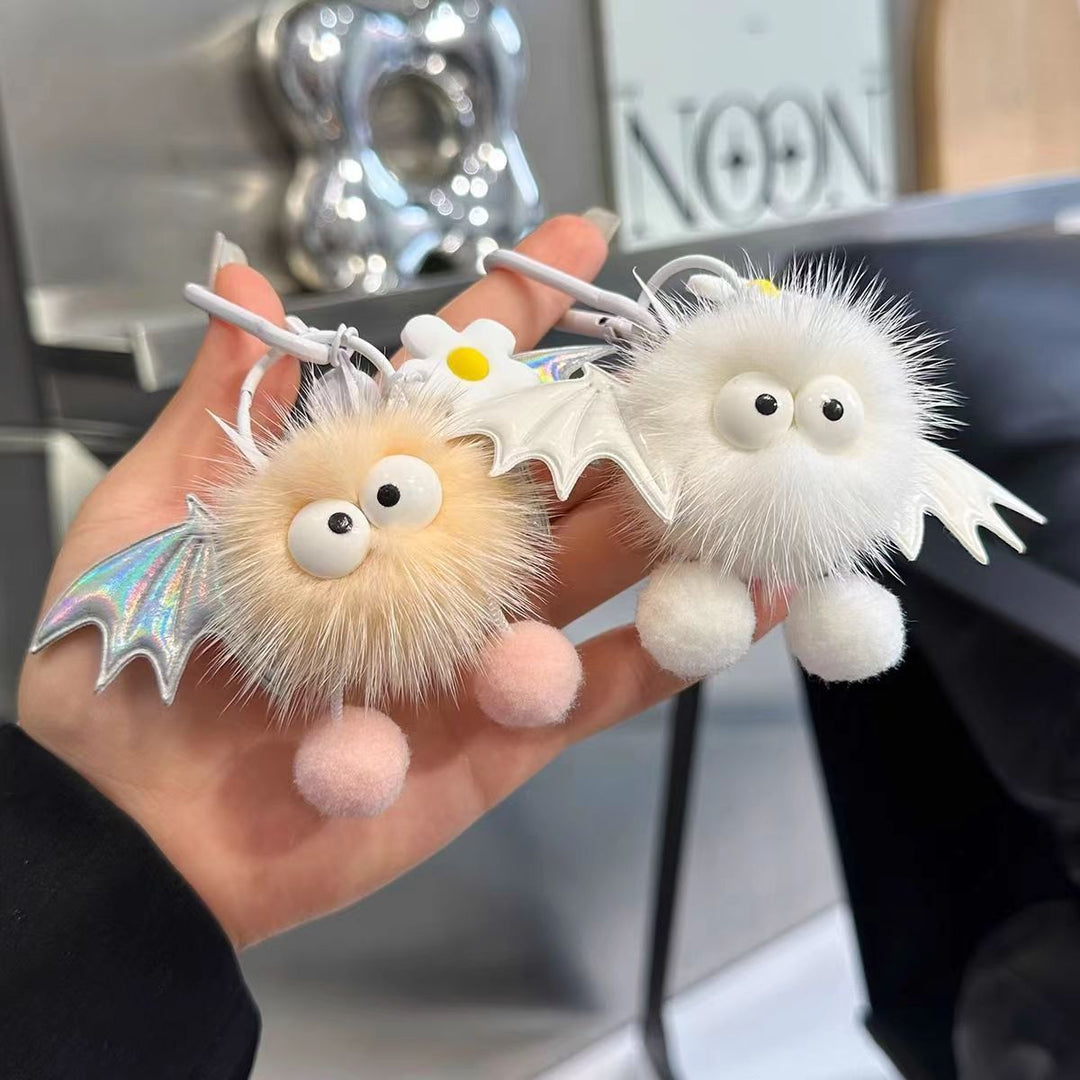 Plush keychain with bat motif