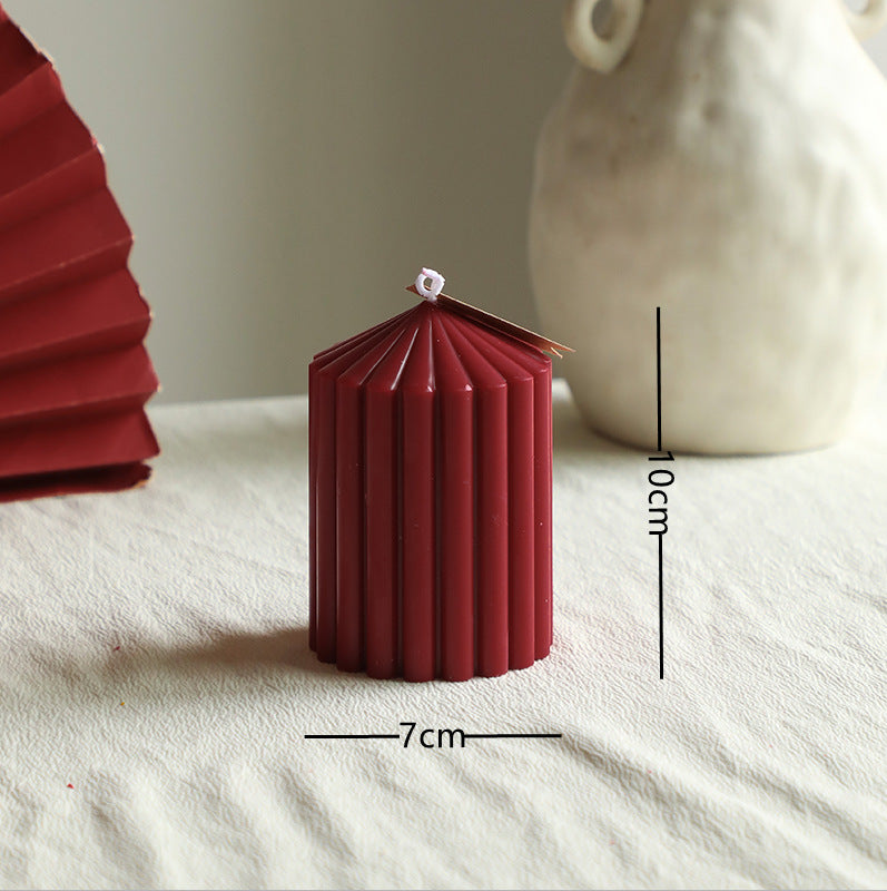 Ribbed Stacked Sphere Decorative Scented Pillar Candle With Long Cotton Wick