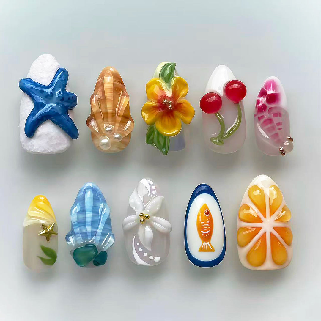 Tropical-Inspired Press-On Nail Art Set