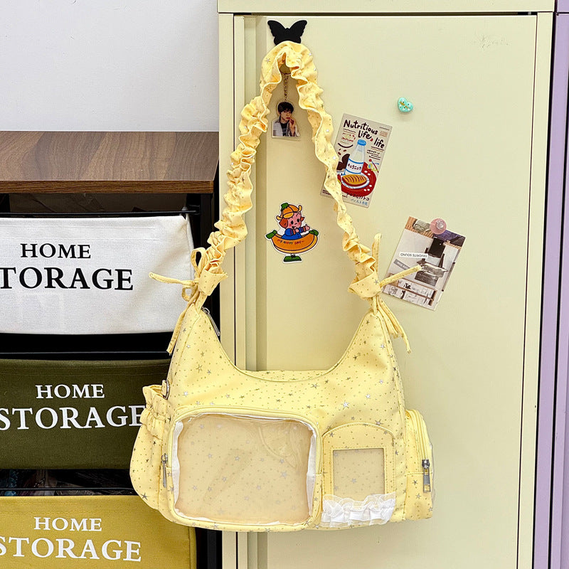 Star-Print Ruffle Strap Shoulder Bag Bowlift