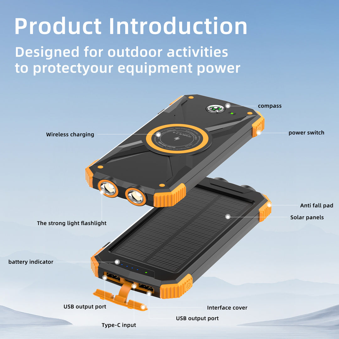 Solar-powered power bank with integrated compass and LED light Bowlift