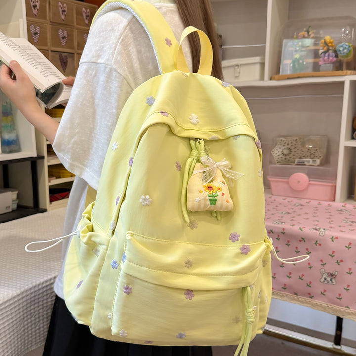 Embroidered Floral Print Backpack Bowlift