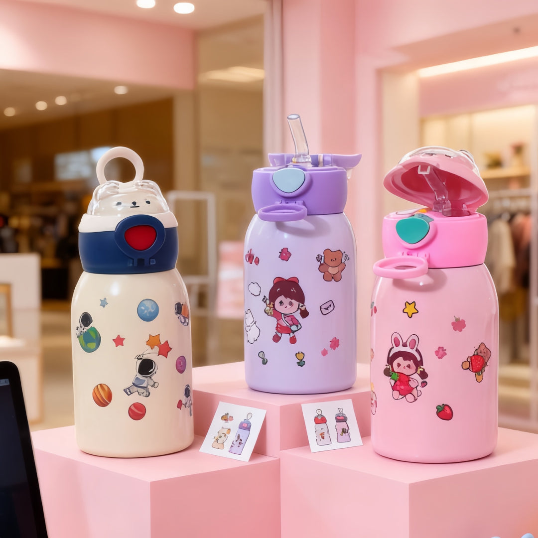 Women's insulated drinking bottle with planet-shaped stickers Bowlift