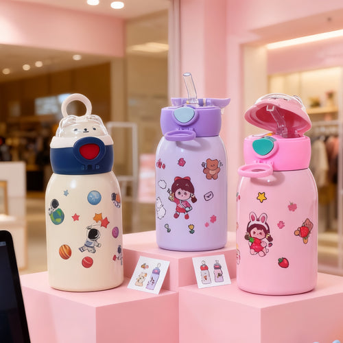 Women's insulated drinking bottle with planet-shaped stickers Bowlift