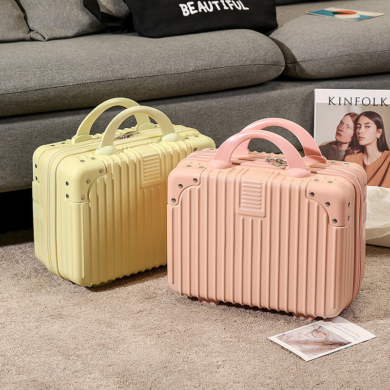compact hard-shell travel vanity cosmetic and tech organizer with ribbed shell reinforced corners removable padded insert Bowlift