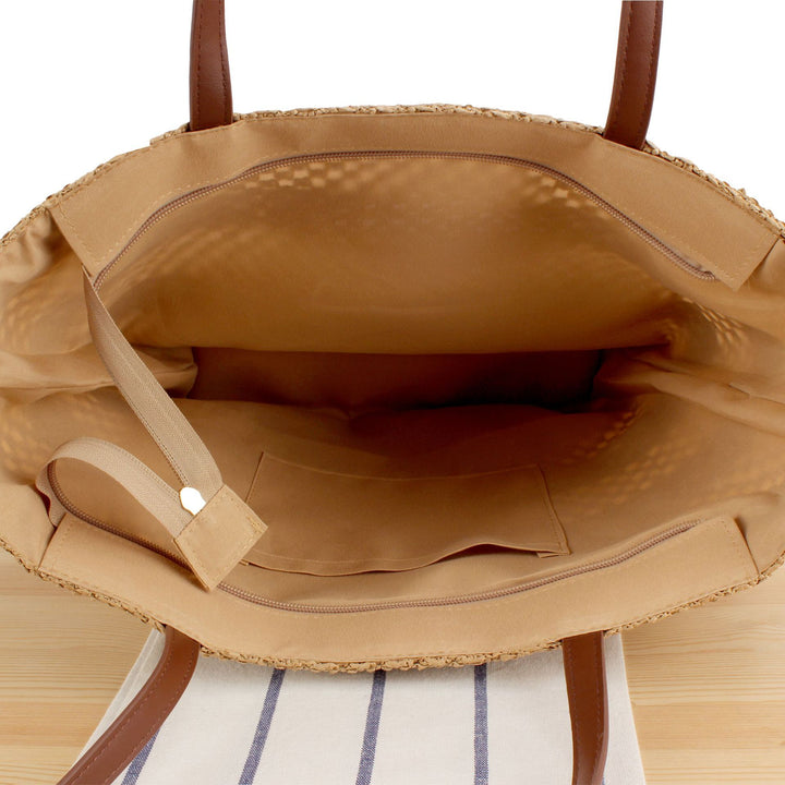 Elegant Bast Beach Bag with High-Quality Faux Leather Handles Bowlift