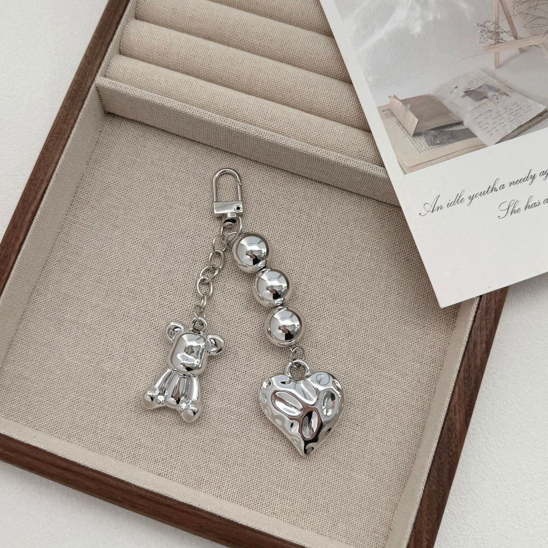 Playful Bear and Heart Charm Keychain Bowlift