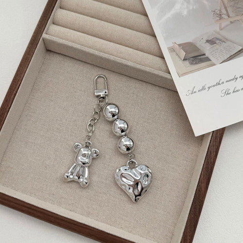 Playful Bear and Heart Charm Keychain Bowlift
