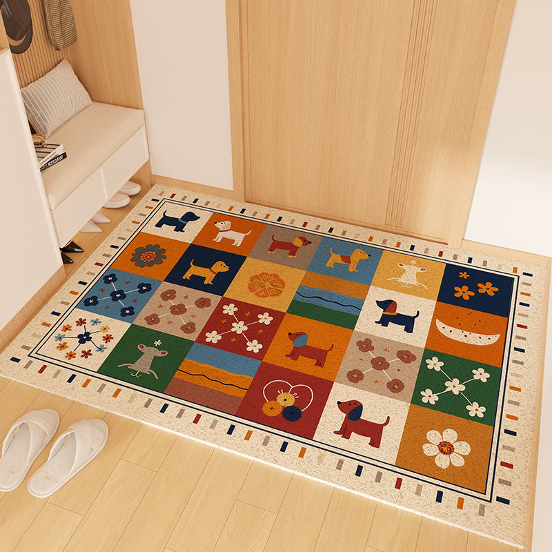 Playful Striped Dog Print Welcome Mat Bowlift