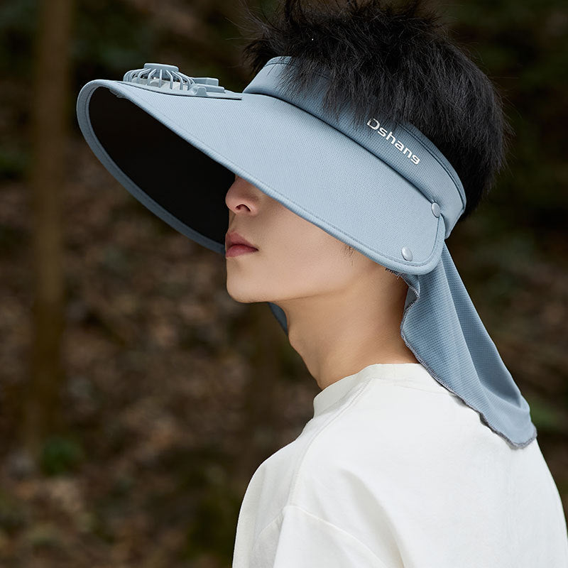 Large UV Protection Sun Visor with Removable Mini Fan and Folding Neck Protection Bowlift