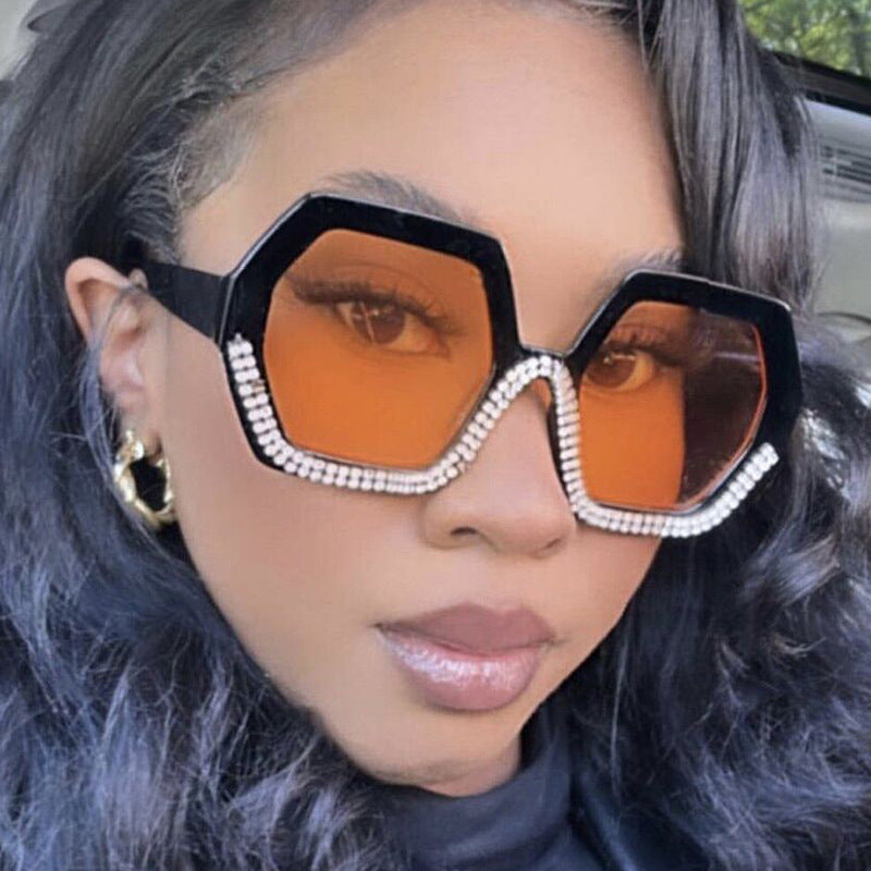 Women's extravagant sunglasses with hexagonal frame and rhinestone accents Bowlift
