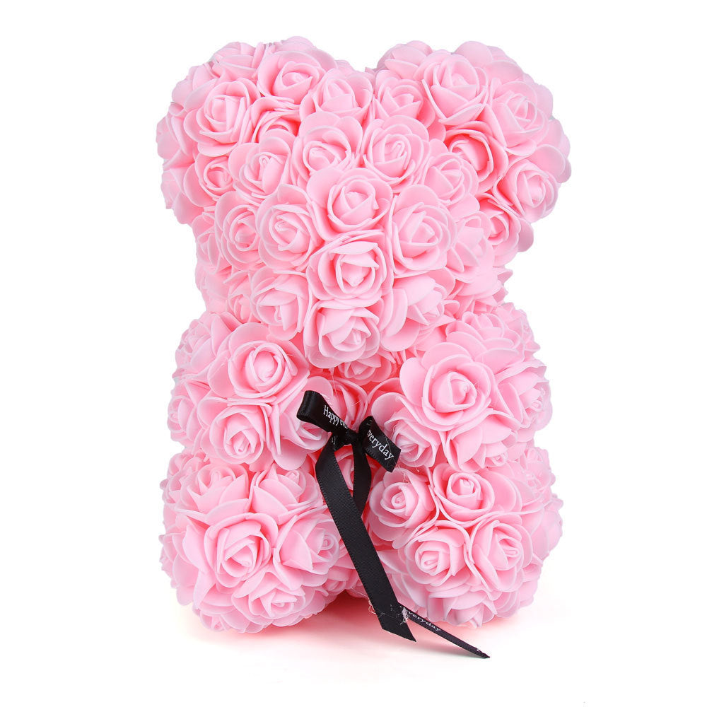 Handcrafted Foam Rose Teddy Bear Gift Sculpture With Satin Ribbon