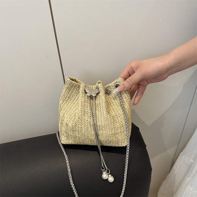 Elegant Woven Drawstring Mini Handbag Bowlift