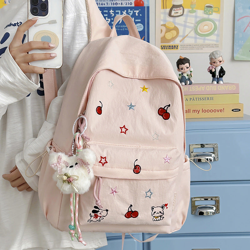 Playful Character Embroidered School Backpack Bowlift