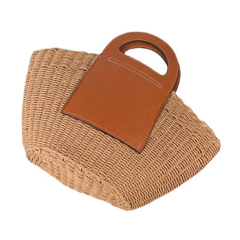 Handbag Made of High-Quality Raffia with Elegant Leather Accents Bowlift