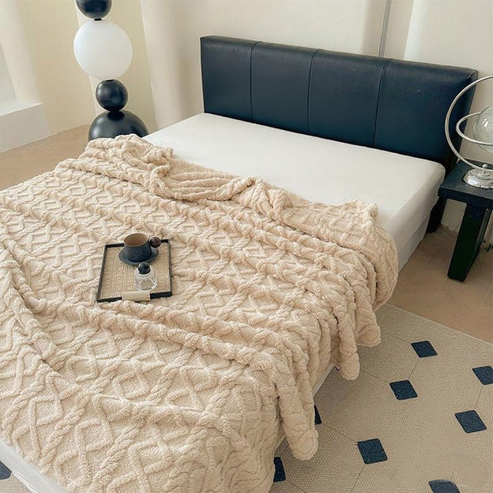 Women Plush Bedspread with Textured Design Bowlift