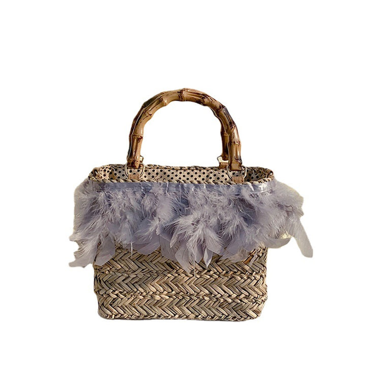 Elegant handbag with feathers and bamboo handles Bowlift