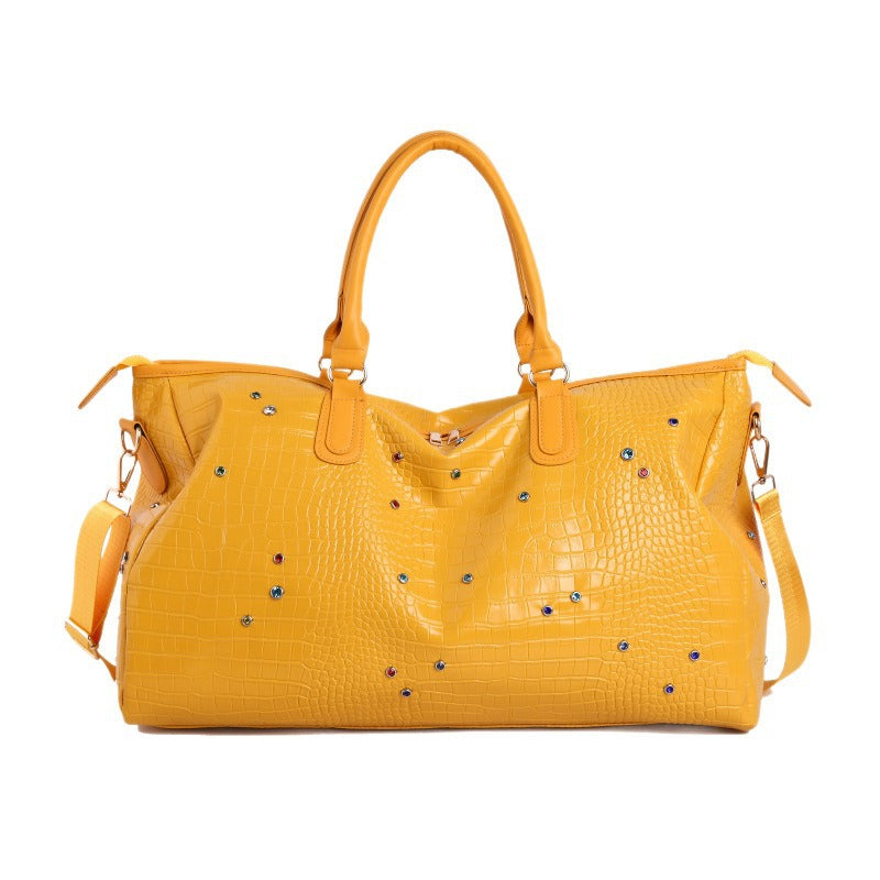 Stylish Crocodile-Texture Weekend Duffel Bag Bowlift