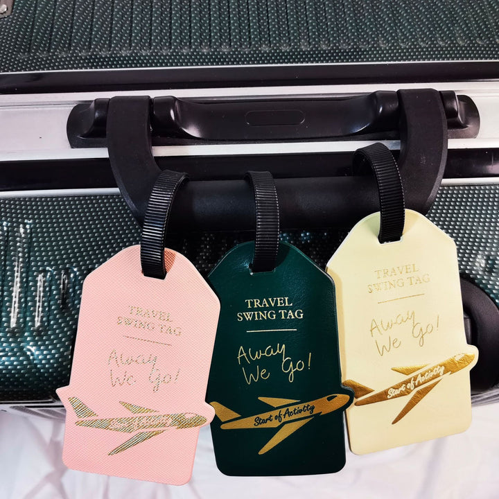 premium travel luggage tag with embossed airplane motif Bowlift