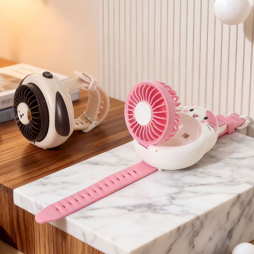 Women's Portable Hand Fan in Playful Dog Design Bowlift