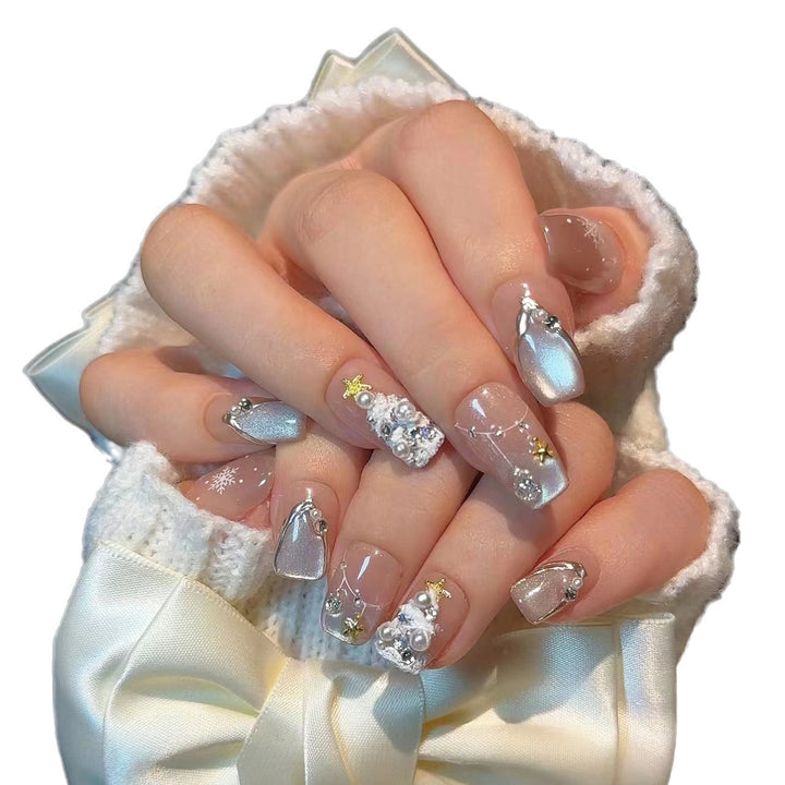 Elegant Press-On Nail Art Kit with Decorative Gem Accents Bowlift