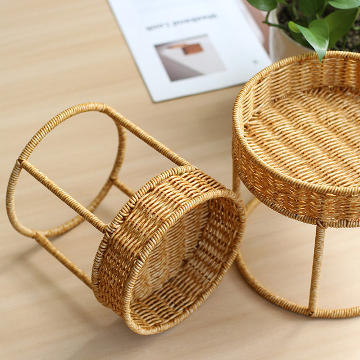 Unisex Modern Plant Stand with Woven Basket and Metal Frame Bowlift