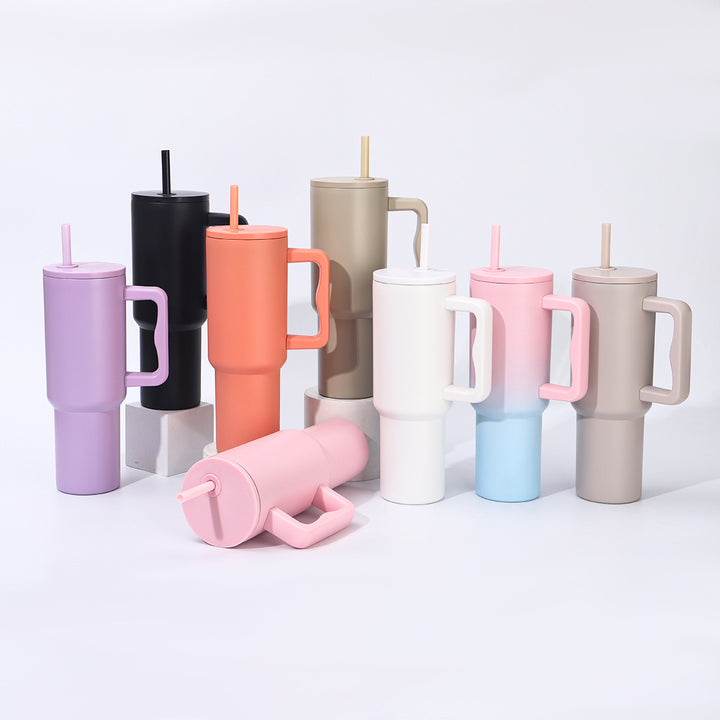 Double-Wall Insulated Travel Tumbler With Ergonomic Handle And Removable Straw