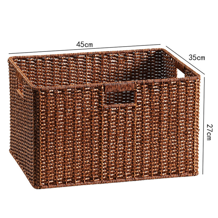 Large Woven Storage Bin with Ergonomic Cutout Handles Bowlift