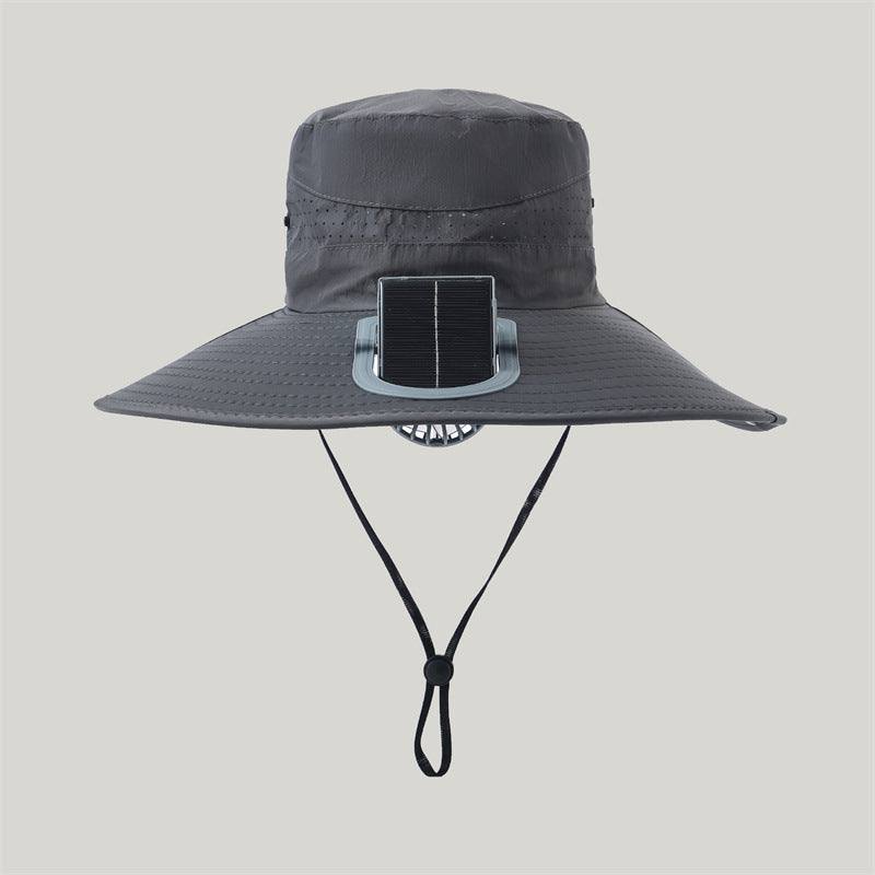 wide-brimmed outdoor sun hat with solar module, quiet mini fan, and adjustable chin strap Bowlift