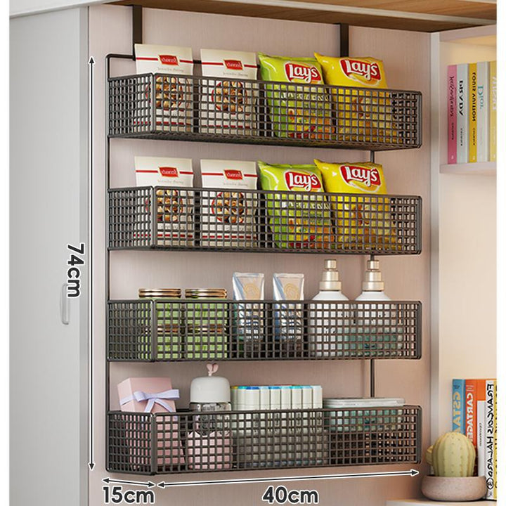 Stacked Mesh Grid Storage Baskets with Over-Shelf Hooks for Pantry Bathroom Kitchen