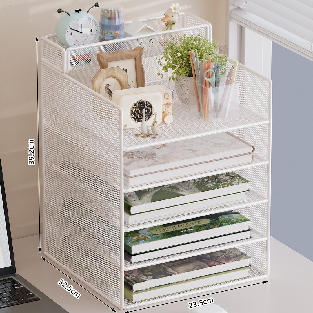 Multi-Tiered Mesh Desktop Organizer with Document Holders Bowlift