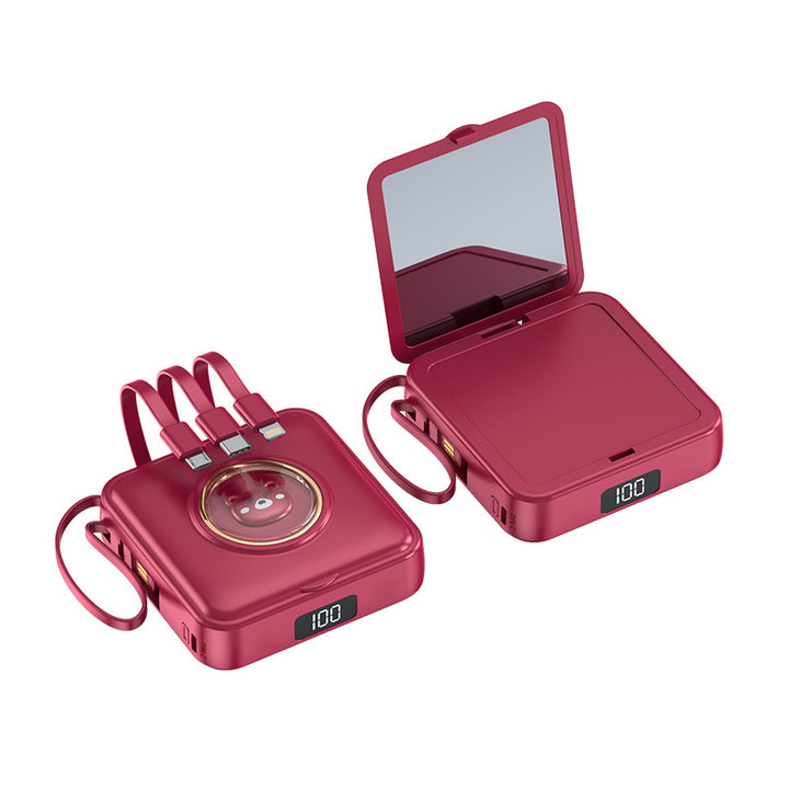 Compact power bank with integrated mirror and multifunction charging cable Bowlift