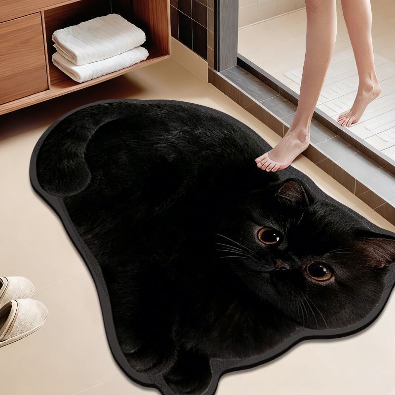 Cat-Themed Plush Bath Rug Bowlift