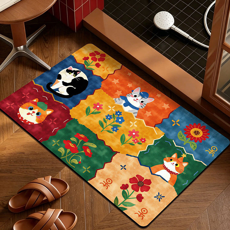 Whimsical Cat-Themed Kitchen Mat