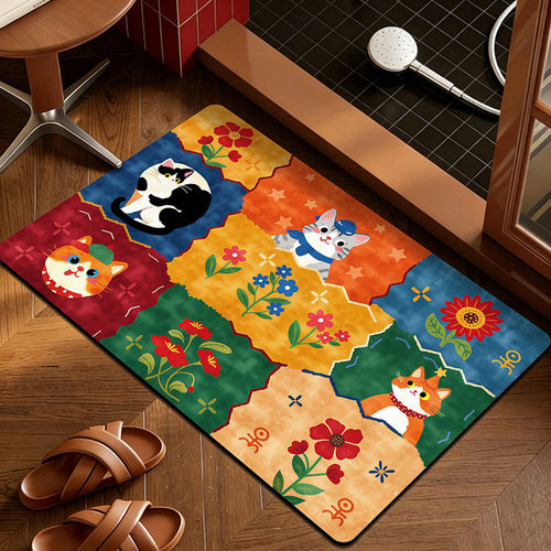 Whimsical Cat-Themed Kitchen Mat
