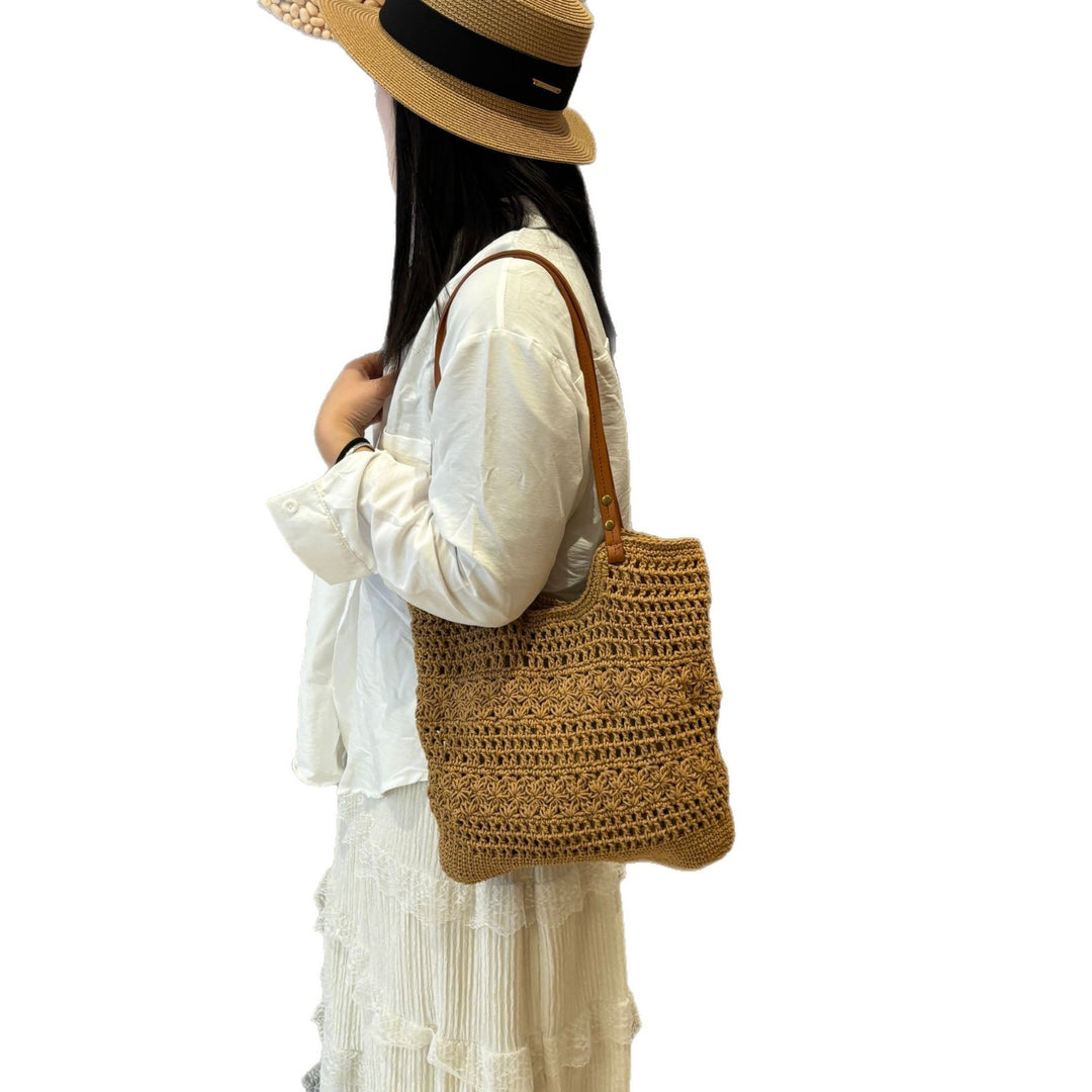 Hand-knotted shopper bag with integrated leather handle Bowlift