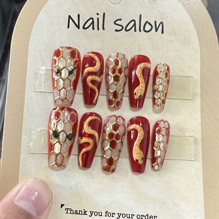 Artistic Snake Design Press-On Nail Set Bowlift