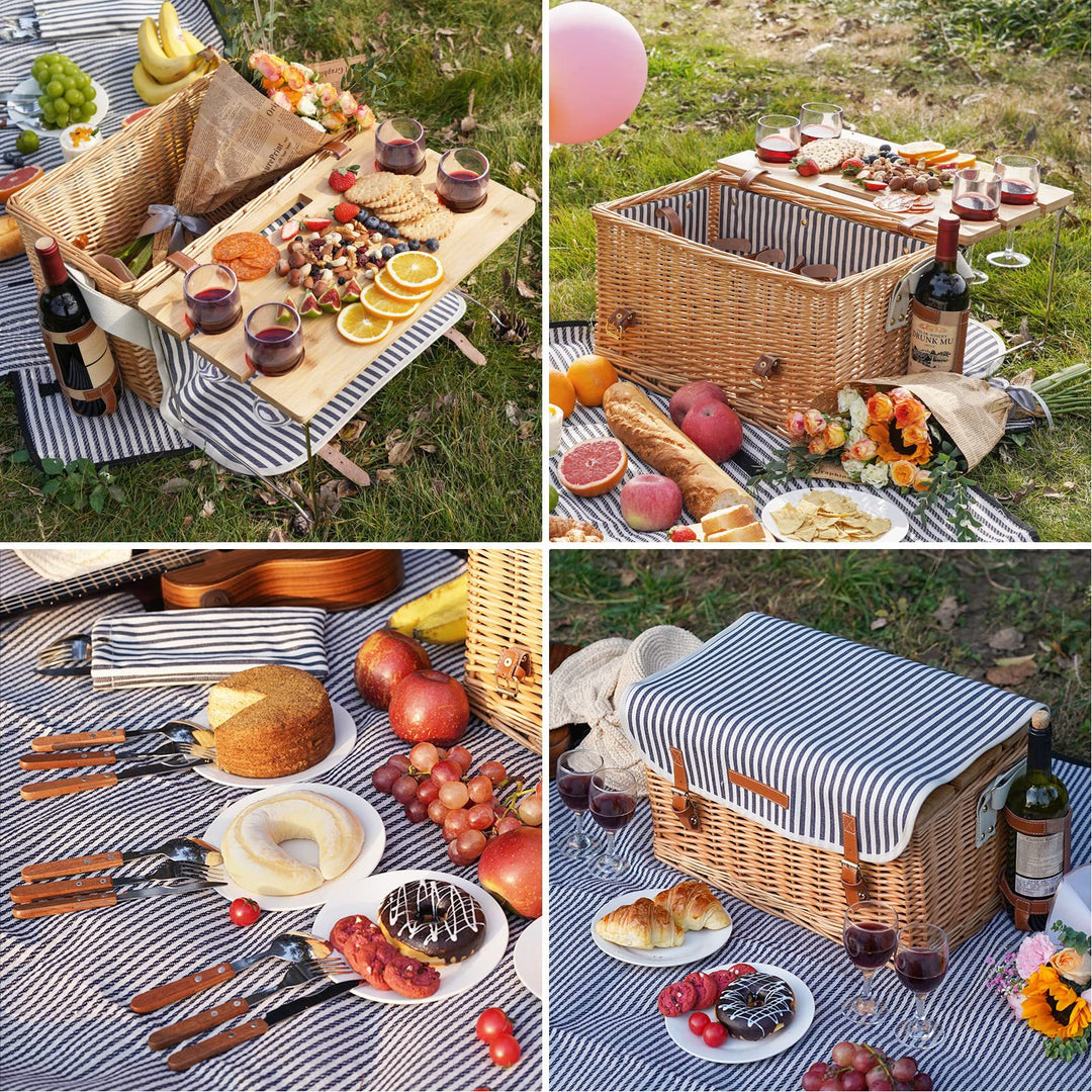 Elegant Wicker Picnic Basket with Insulated Compartment Bowlift