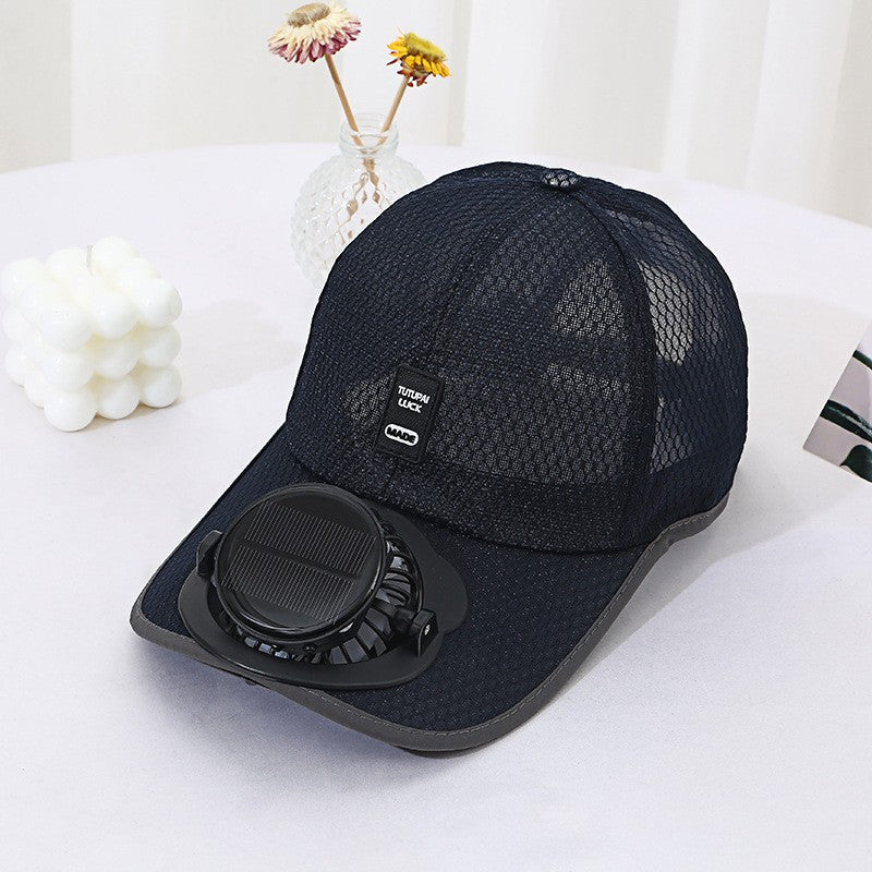 Solar-powered Fan Cap with integrated fan and breathable mesh Bowlift