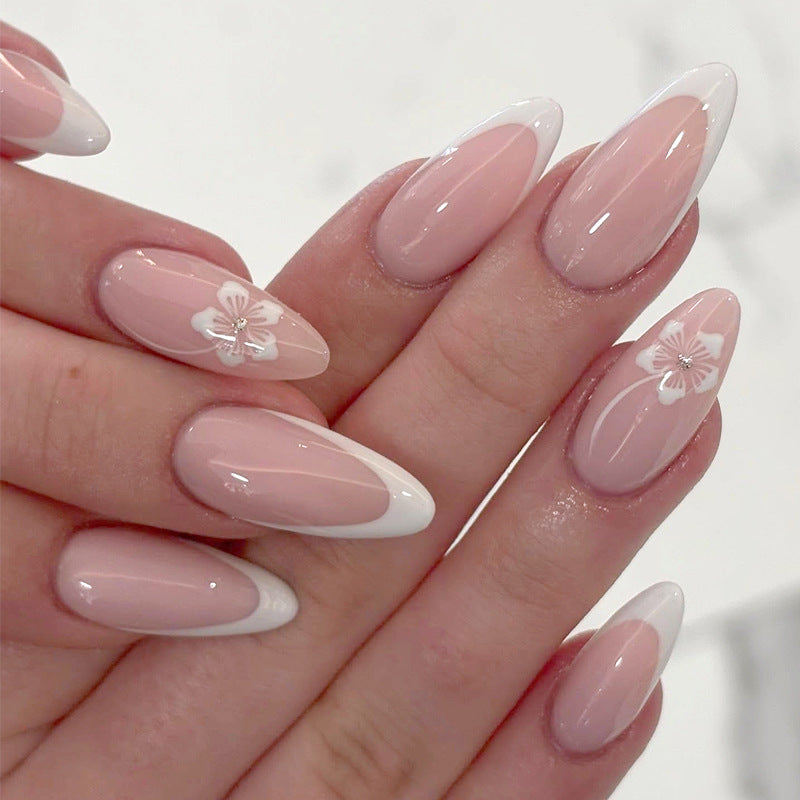 Elegant Stiletto Press-On Nail Set with Floral Design Bowlift