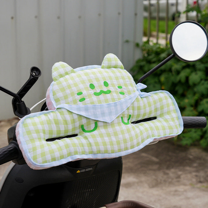 Padded handlebar mittens for scooter with cute plush cat design