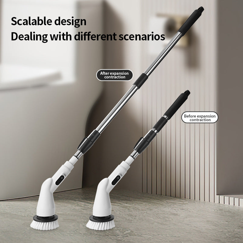 Cordless Electric Spin Scrubber Kit With Telescopic Pole Interchangeable Brush Heads