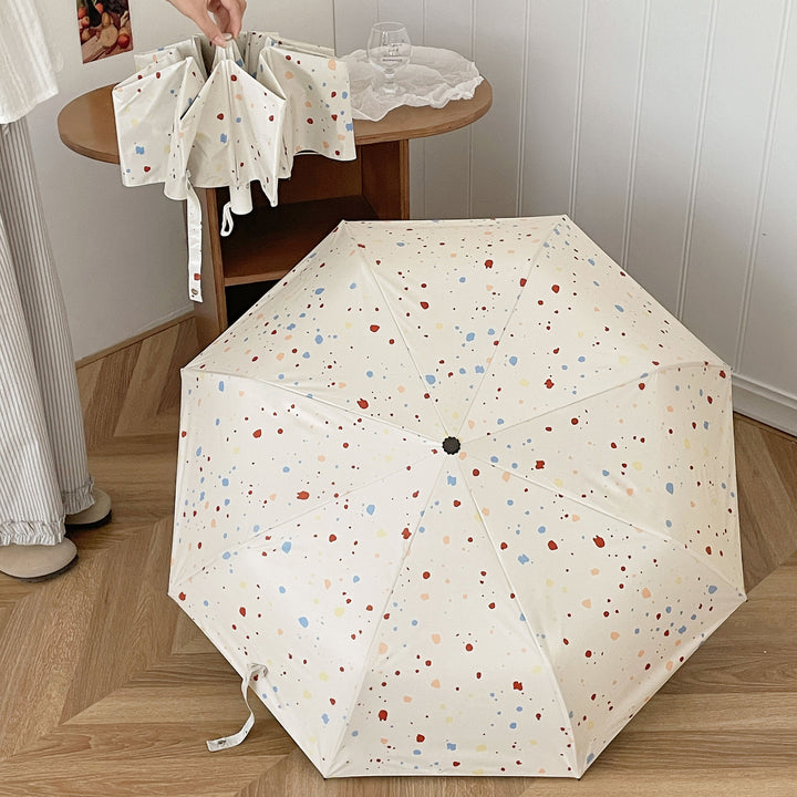 Ladies Folding Umbrella with Colorful Speckle Design Bowlift