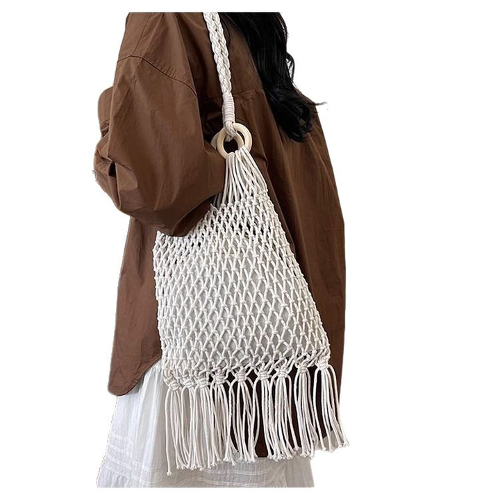 Hand-knotted fringed tote bag Bowlift