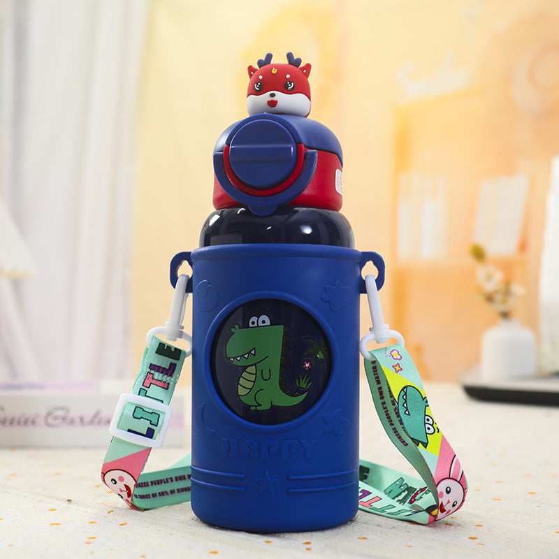 Insulated drinking bottle with cheerful frog design and carrying strap Bowlift